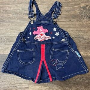 Vintage Care Bears Overall Skirt Girl Toddler 18M Navy Blue Pink